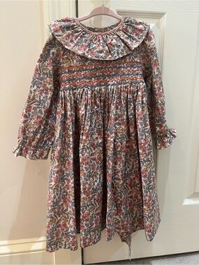 Sophie & Lucas Smocked Fall Floral Long-Sleeve Dress in Multi-Color